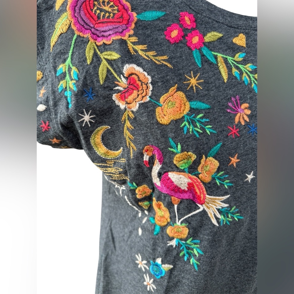 Johnny Was Thalia relaxed cap sleeve embroidered t shirt. - Picture 2 of 6